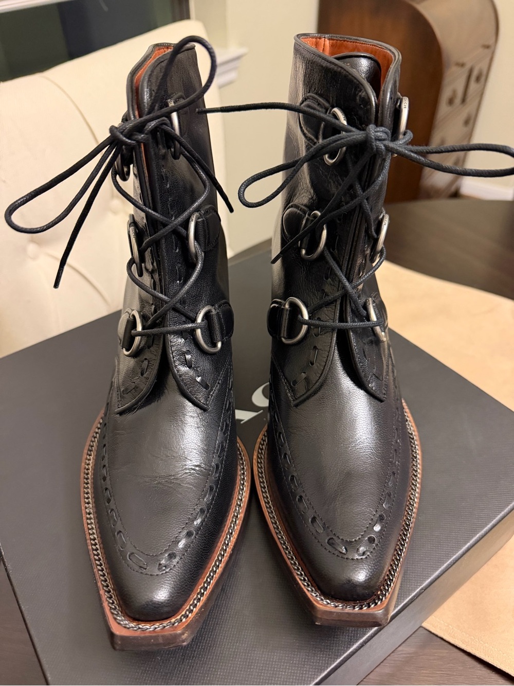 COACH (NEW) Women's Black Lace-Up Leather Ankle Boots. Perfect for NFR fits!!